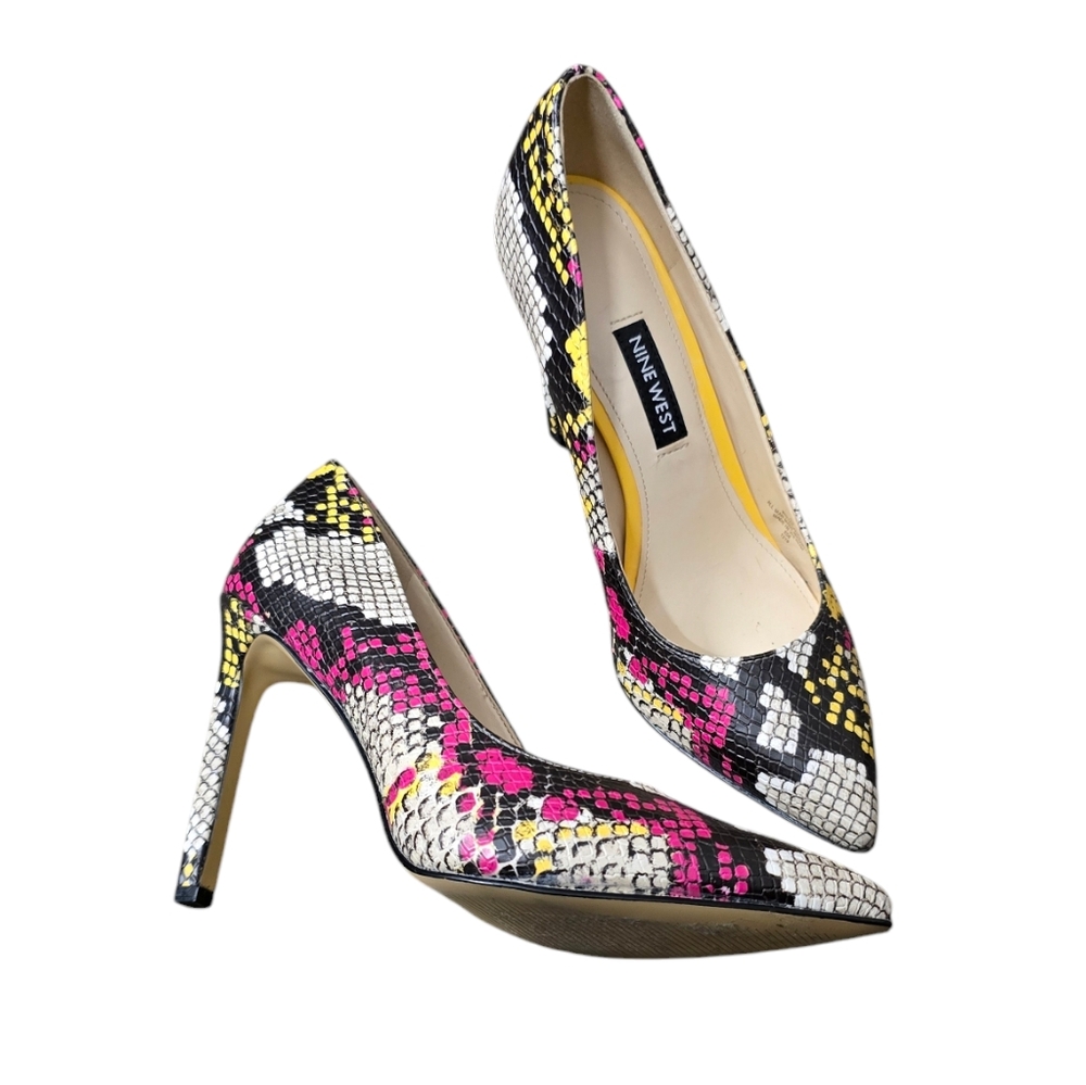 Nine West Tatiana Neon Pink Yellow Snake Print Pumpe 6